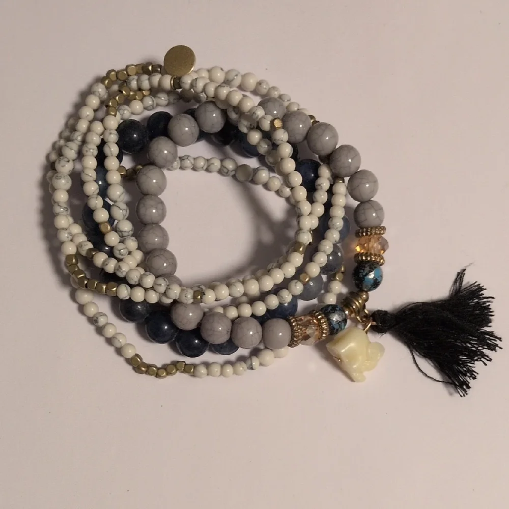 Elegant Multi-Color‎ Beaded Gray Blue And Cream Bracelet Set
